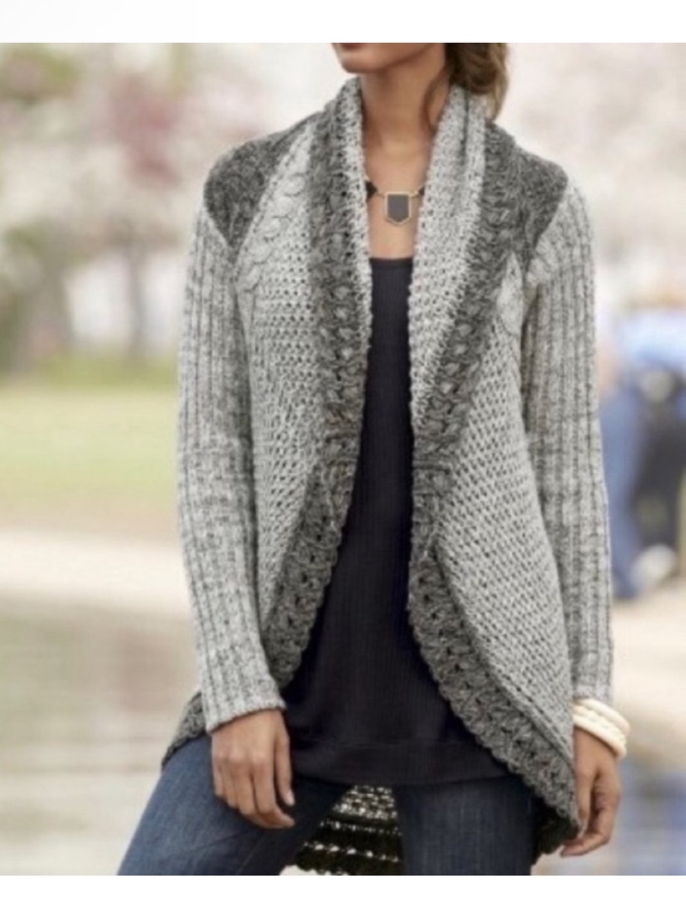CAbi Shadow Circle Sweater Gray Open Cardigan XL
